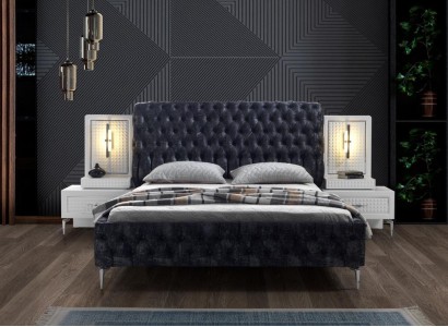 Schlafzimmer Bett Chesterfield Polster Design Luxus Doppel Betten Schwarz Спальня Кровать Честерфилд Обивка Дизайн Роскошь Двуспальные кровати Черный